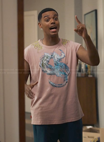Will’s pink wave print tank on Bel-Air