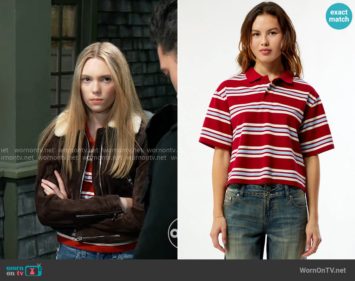 Your Favorite Diana Striped Polo Shirt in Red/Blue worn by Charlotte Cassadine (Bluesy Burke) on General Hospital