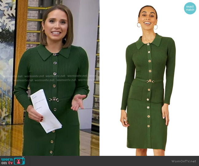 Yumi Belted Rib Knit Midi Dress With Pockets worn by Elizabeth Schulze on Good Morning America