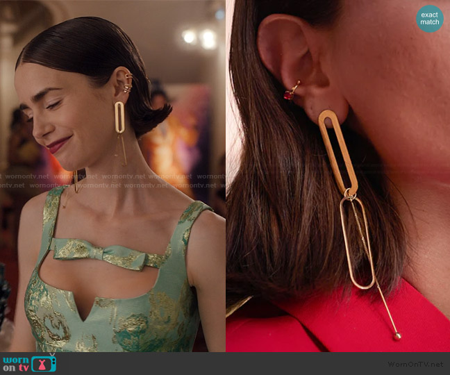 Zag Bijoux Rebel Earrings worn by Emily Cooper (Lily Collins) on Emily in Paris