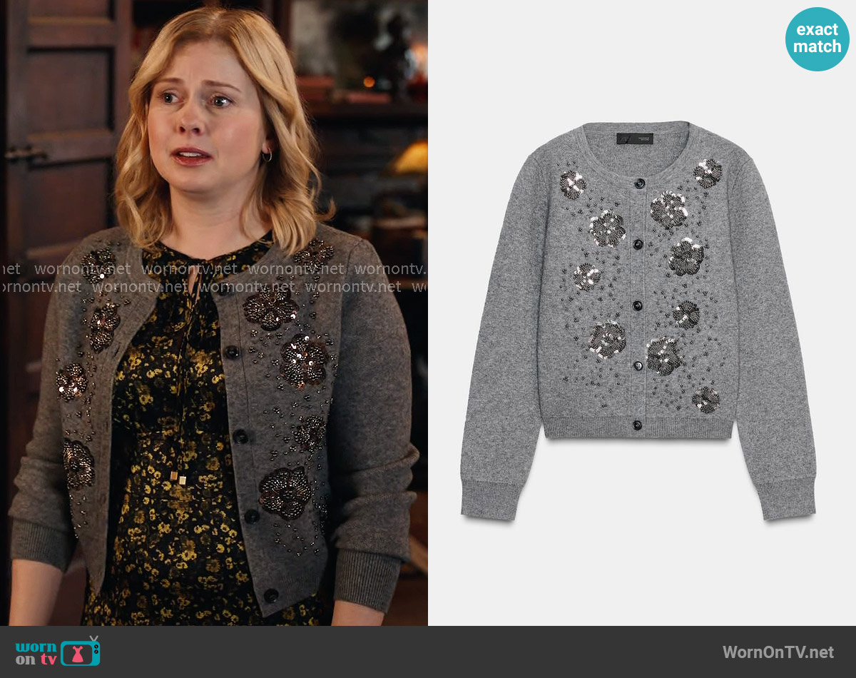 Zara Beaded Knit Cardigan worn by Sam (Rose McIver) on Ghosts