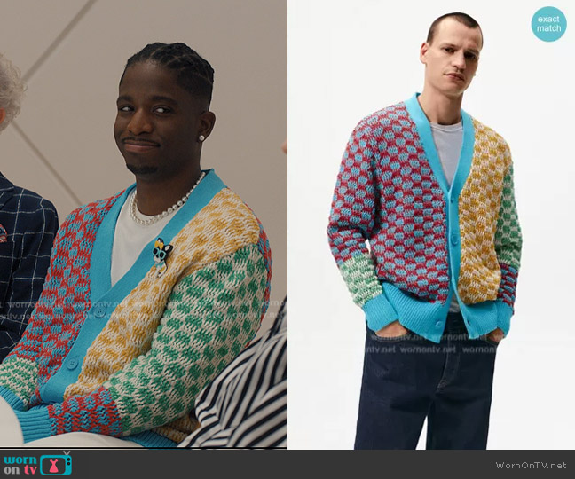 Zara Colorful Jacquard Cardigan worn by Julien (Samuel Arnold) on Emily in Paris
