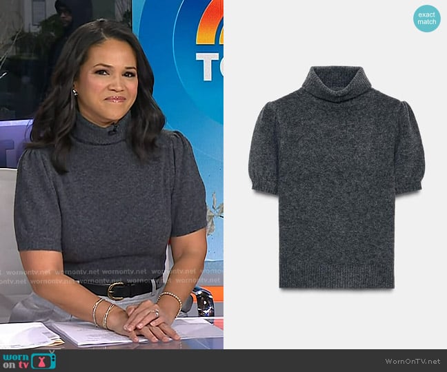 Zara Puff Short Sleeve Knit Sweater in Gray worn by Laura Jarrett on Today