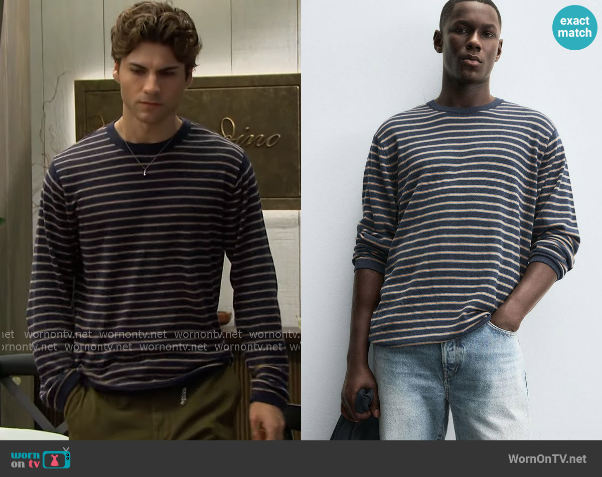 Zara Striped Jacquard Sweater worn by Remy Pryce (Christian Weissman) on The Bold and the Beautiful
