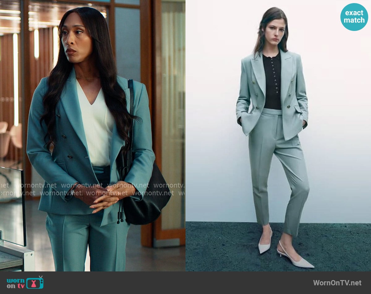 Zara Tailored Double Breasted Blazer worn by Sofia Salinas (Michaela Jaé Rodriguez) on Loot