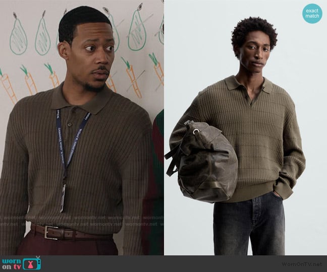 Zara Textured Knit Polo Shirt worn by Gregory Eddie (Tyler James Williams) on Abbott Elementary