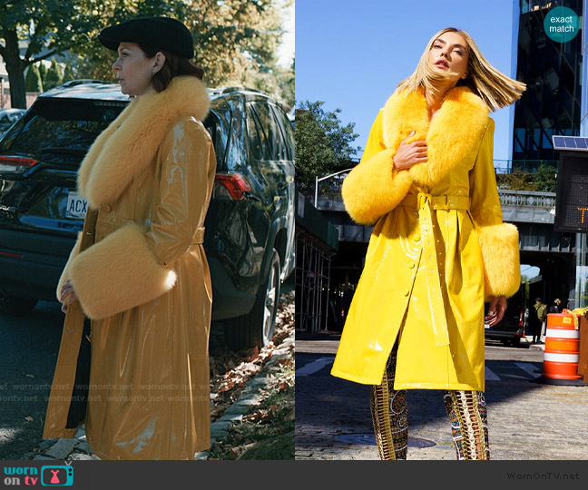 ZCrave Faux Fur Genuine Patent Leather Coat in Yellow worn by Elsbeth Tascioni (Carrie Preston) on Elsbeth