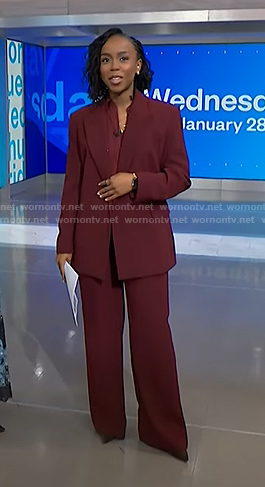 Zinhle’s maroon blazer and pants on NBC News Daily