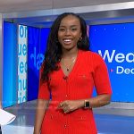 Zinhle’s red v-neck ribbed knit dress on NBC News Daily