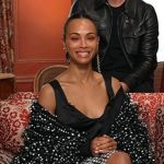 Zoe Saldaña’s black top and embellished jacket on Good Morning America