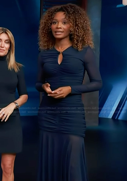 Zuri’s blue sheer gathered dress on Access Hollywood