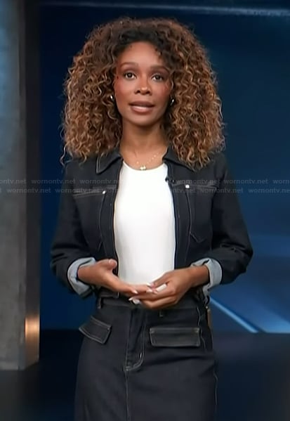Zuri’s denim jacket and skirt on Access Hollywood