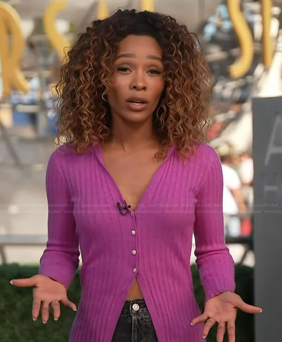 Zuri’s pink cardigan on Access Hollywood
