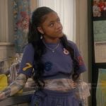 Aaliyah’s blue number patch top and sweatpants on The Upshaws