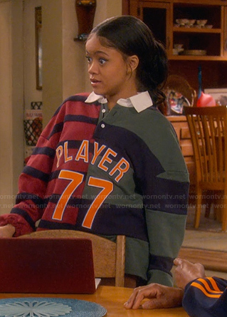 Aaliya’s mixed stripe rugby jersey on The Upshaws