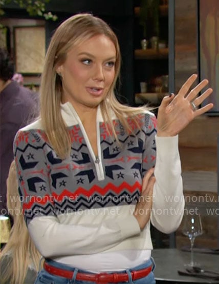 Abby’s fair isle zip sweater on The Young and the Restless