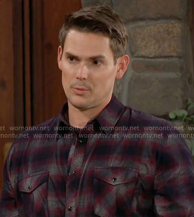 Adam’s plaid button down shirt on The Young and the Restless