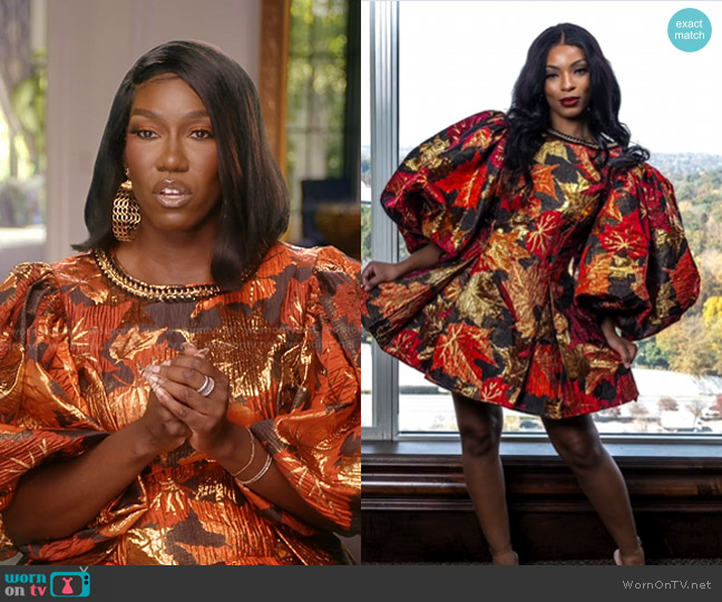 Ade by Femi Tinkerbee Dress in Red Gold Black worn by Bozoma Saint John on The Real Housewives of Beverly Hills