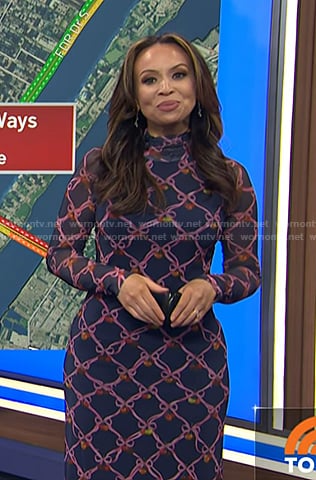 Adelle’s navy ribbon print mesh dress on Today