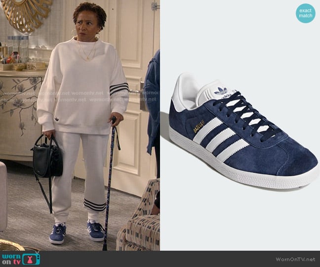 Adidas Gazelle Shoes Collegiate Navy / White / Gold Metallic worn by Lucretia Turner (Wanda Sykes) on The Upshaws