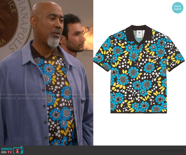 Adidas X Wales Bonner Knit Polo Shirt Blue Floral worn by Frank (Lamont Thompson) on The Upshaws