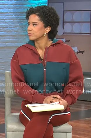 Adriana Diaz’s burgundy and green hoodie on CBS Mornings