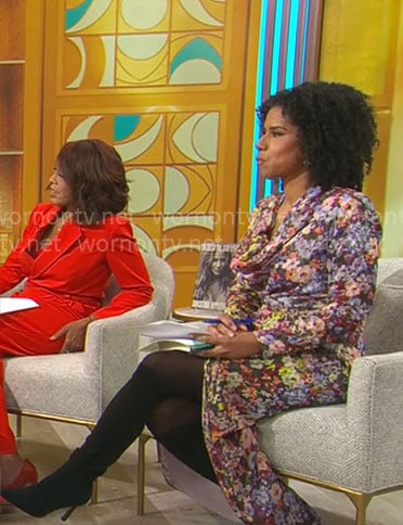 Adriana Diaz’s floral cowl-neck dress on CBS Mornings