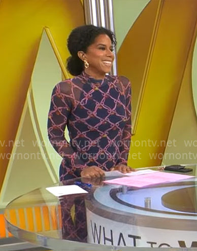 Adriana Diaz’s lattice print mesh dress on CBS Mornings