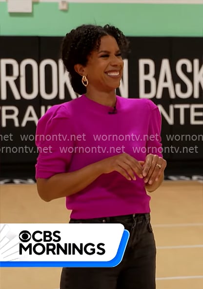 Adriana Diaz’s pink puff sleeve sweater on CBS Mornings