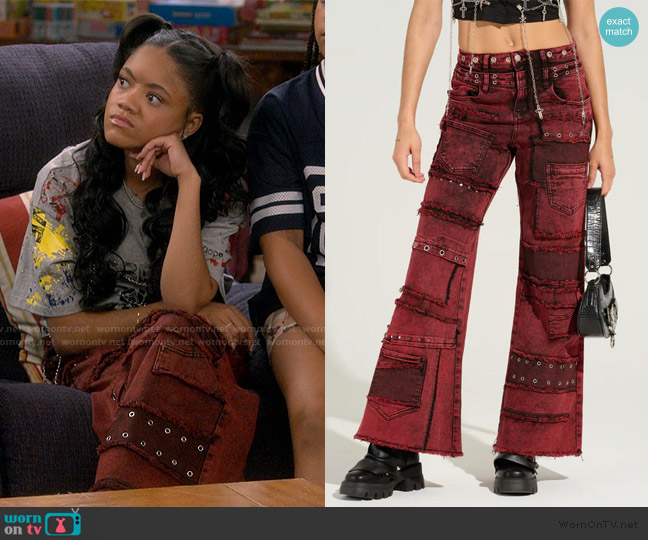Akira Grungy Attitude Mineral Wash Red Wide Leg Denim worn by Aaliyah Upshaw (Khali Spraggins) on The Upshaws