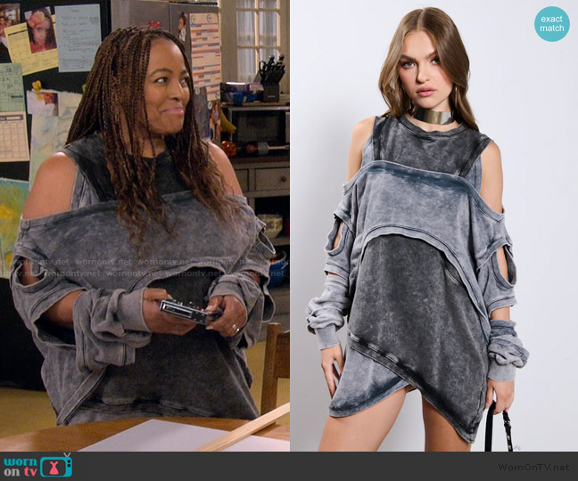 Akira Off Duty Mineral Wash Sweatshirt Dress worn by Regina Upshaw (Kim Fields) on The Upshaws