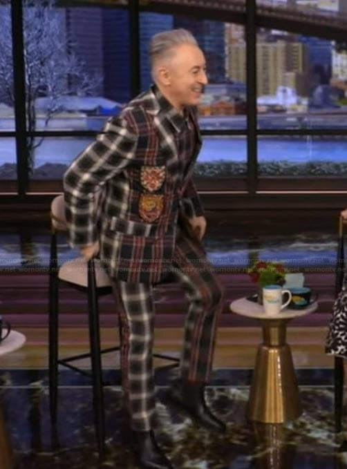 Alan Cumming’s plaid patchwork blazer and pants on Live with Kelly and Mark