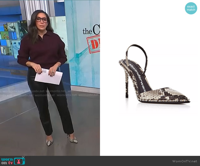Alexander Wang Snake-Embossed Leather Slingback Pumps worn by Savannah Sellers on NBC News Daily
