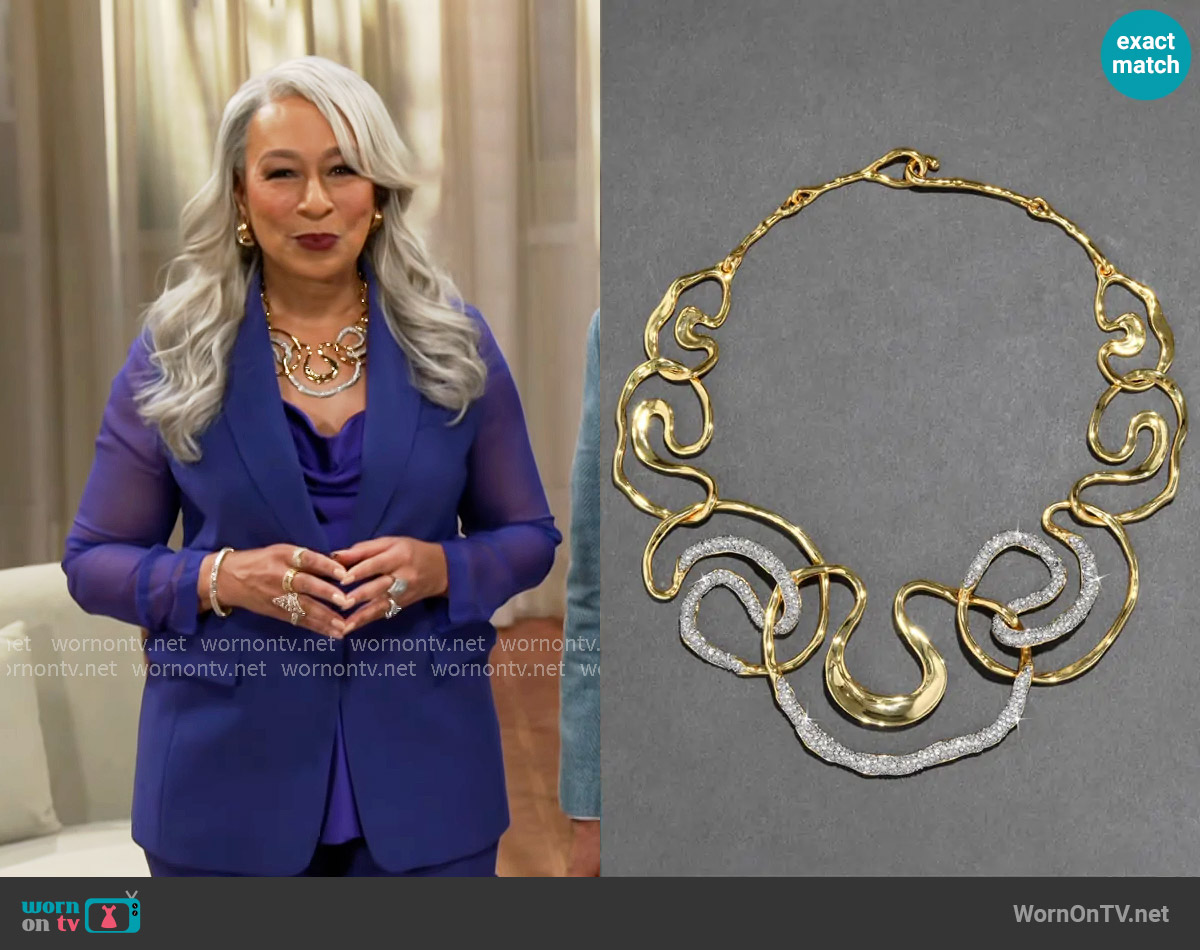 Alexis Bittar Solanales Gold Crystal Intertwined Necklace worn by Anita Dupree (Tamara Tunie) on Beyond the Gates