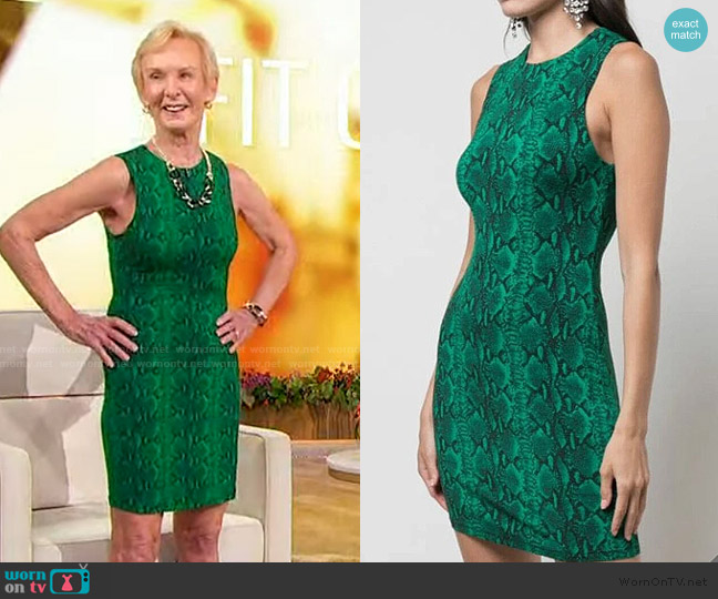 Alice + Olivia Delora Dress Green Snake Print Dress worn by Natalie Grabo on Sherri