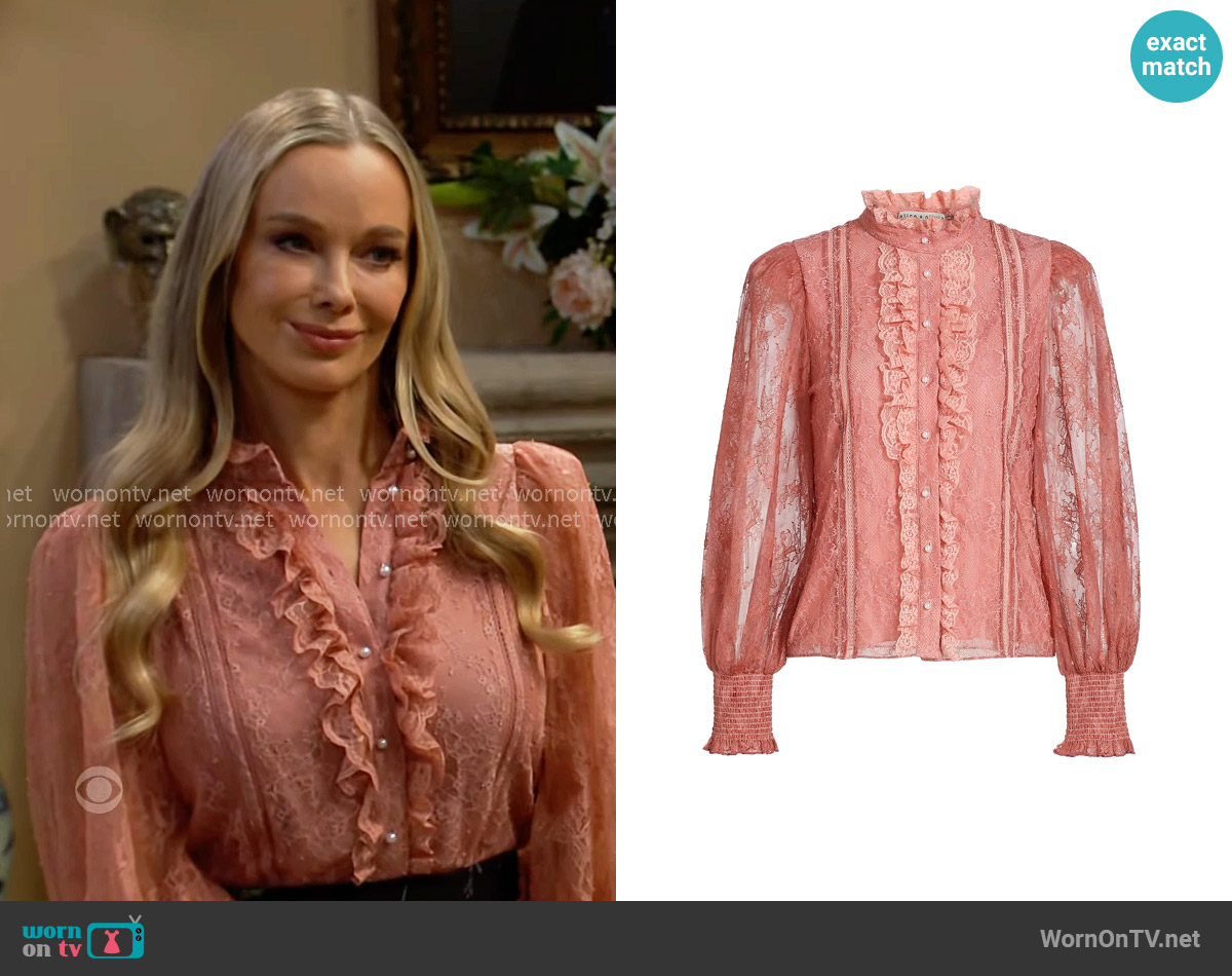 Alice + Olivia Eugenia Blouse in Bohemian Rose worn by Donna Logan (Jennifer Gareis) on The Bold and the Beautiful