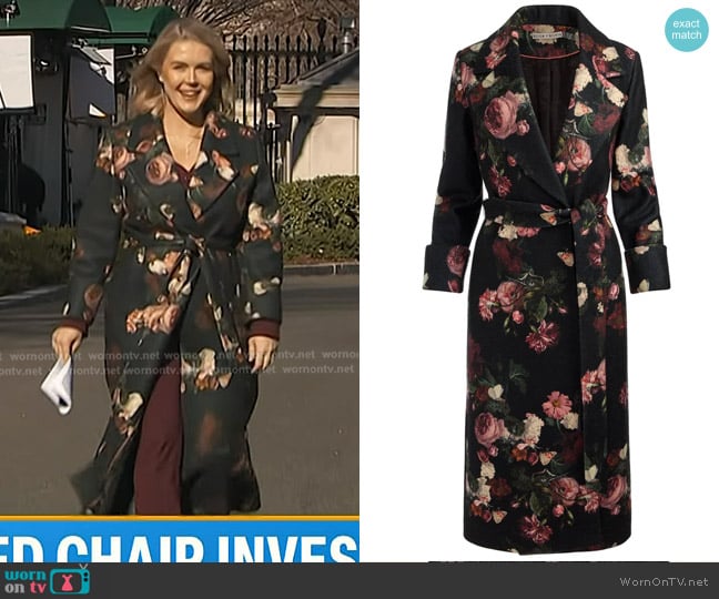 Alice + Olivia Karley Wrap Coat in be still worn by Karoline Leavitt on Today
