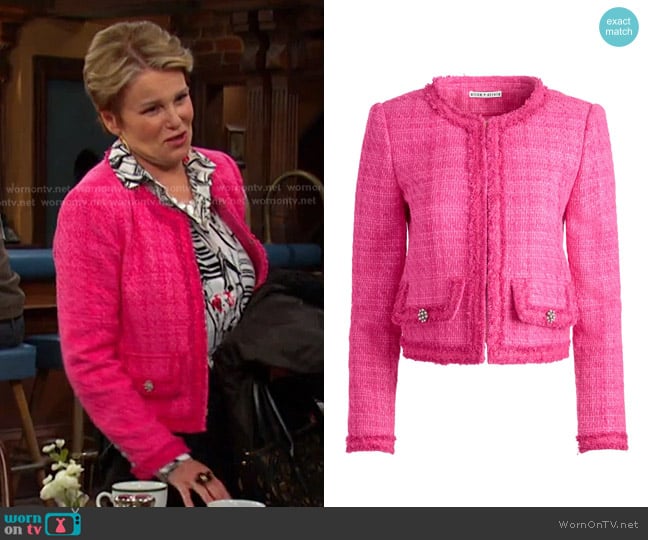 Alice + Olivia Landon Boxy Crop Tweed Jacket in Wild Pink worn by Bonnie Lockhart (Judi Evans) on Days of our Lives