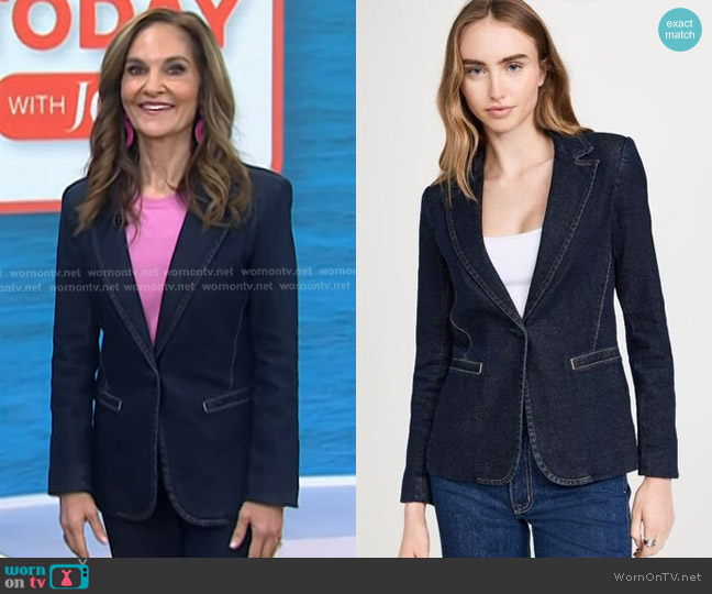 Alice + Olivia Macey Fitted Denim Blazer in Dark Rinse worn by Joy Bauer on Today
