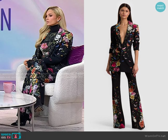 Alice + Olivia Mya Printed Blazer in solar strength black worn by Paris Hilton on Today