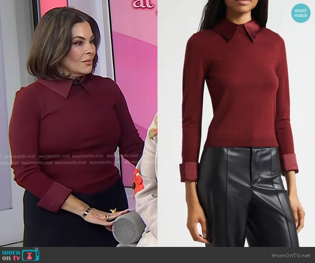 Alice + Olivia Porla Collared Sweater in Oxblood worn by Erica Taylor on Today