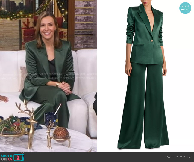 Alice + Olivia Silas Satin Blazer in Green Mystique worn by Mary Bruce on Good Morning America
