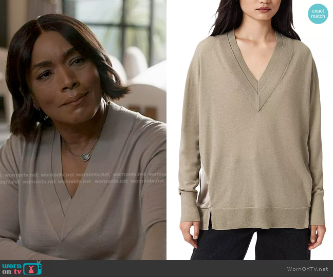 All Saints Bern Paneled V Neck Sweater in Taupe Grey worn by Athena Grant (Angela Bassett) on 9-1-1