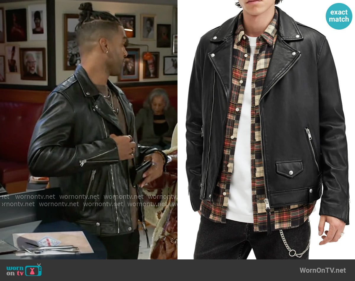 All Saints Milo Biker Jacket worn by Izaiah Hawthorne (David Lami Friebe) on Beyond the Gates