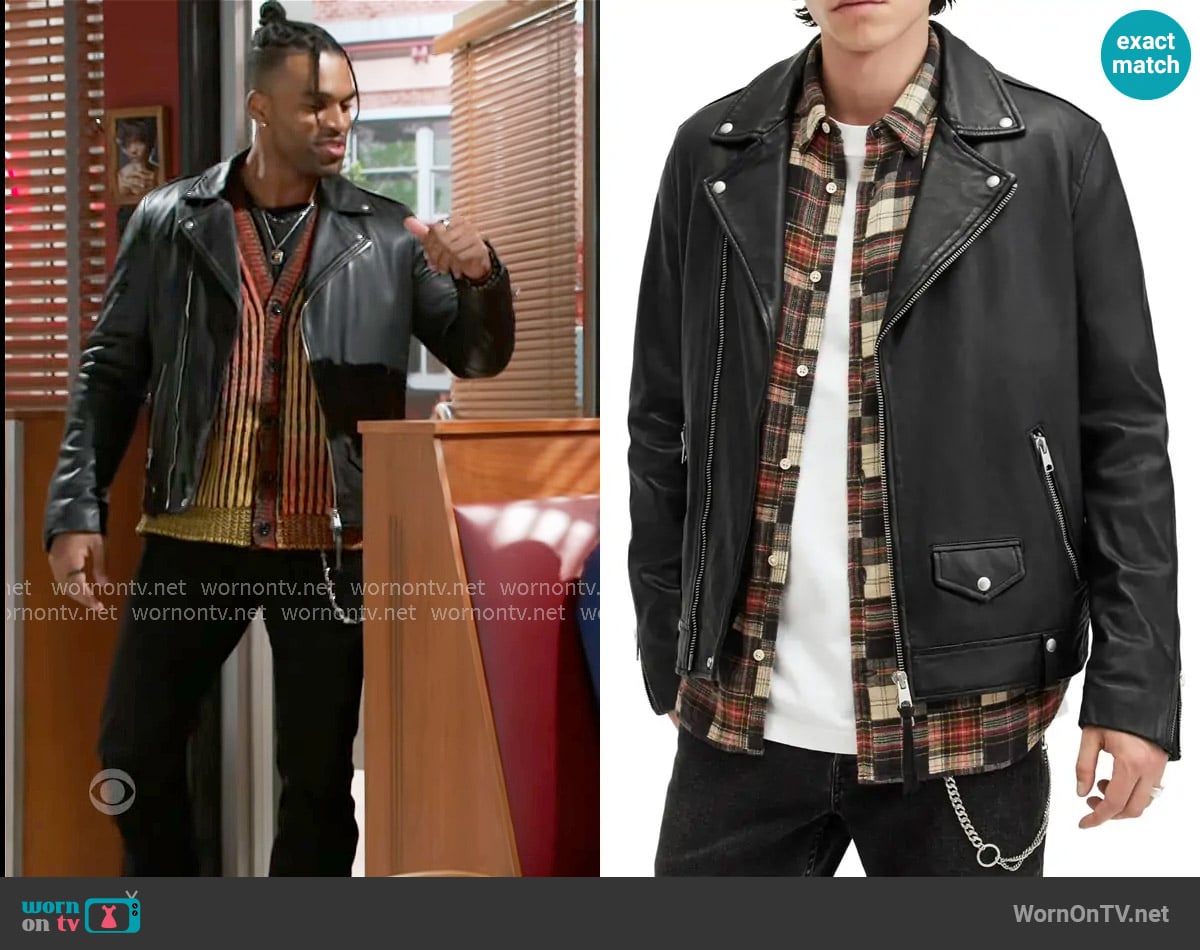 All Saints Milo Biker Jacket worn by Izaiah Hawthorne (David Lami Friebe) on Beyond the Gates
