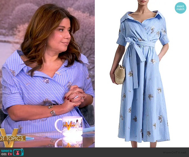 Altuzarra Lydia Embellished Floral Striped Shirtdress worn by Ana Navarro on The View
