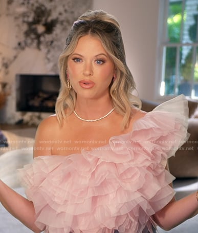 Amanda’s pink ruffle organza confessional top on The Real Housewives of Beverly Hills