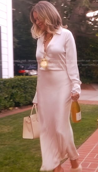 Amanda’s white satin shirtdress on The Real Housewives of Beverly Hills