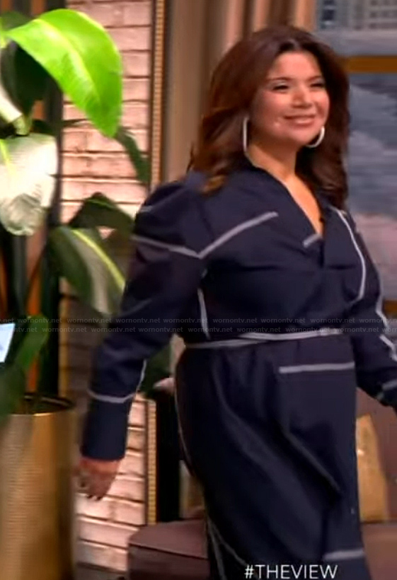 Ana’s navy asymmetric stripe dress on The View