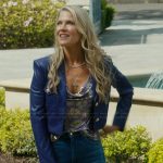 Angela’s leather jacket and metallic top on Landman